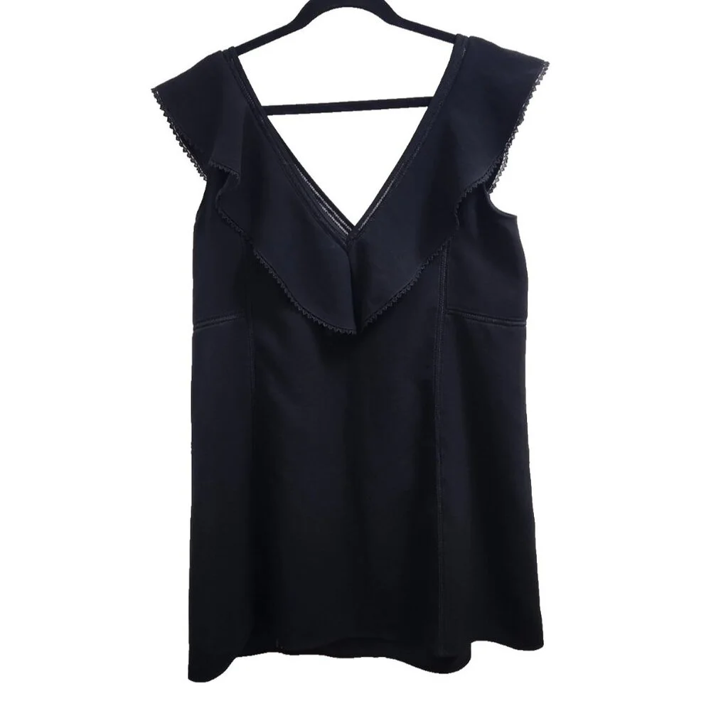 Sézane Black Sleeveless Ruffle V-Neck Dress Size 40 / M Elegant Parisian Style - Picture 5 of 10